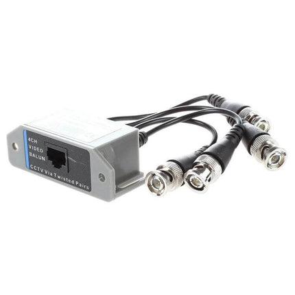 4-Channel Video Balun for Transmitting BNC Signals over UTP Cable compact 4-channel balun with four BNC leads and RJ45 for CCTV
