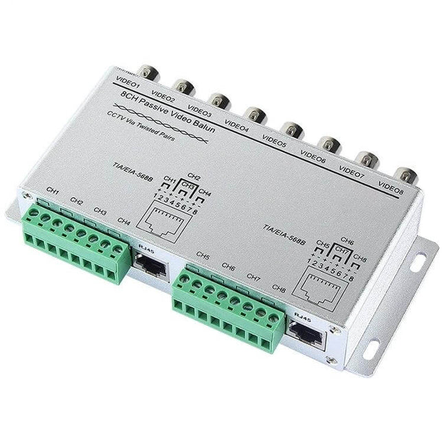8-Channel Video Balun for Transmitting Security Camera Signals - 8-channel passive video balun for CCTV over Cat-5 cable
