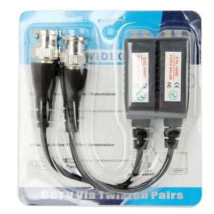 Single Channel Passive Video Balun for CCTV Transmission - packaged pair with BNC connectors and UTP cables
