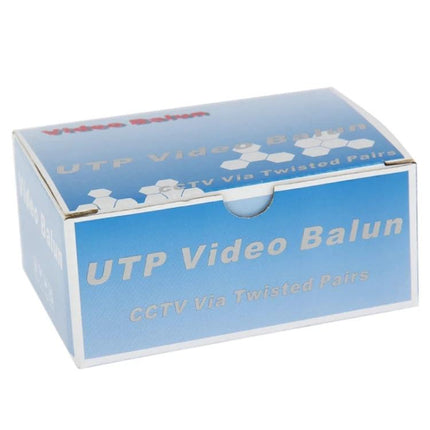 4 Channel Passive UTP Video Balun for CCTV Transmission in blue retail box showing UTP Video Balun packaging
