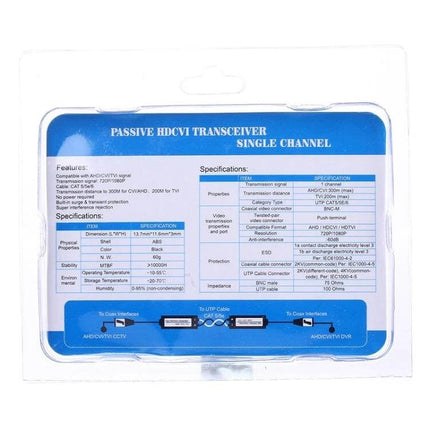 High-Definition Passive Video Balun for Security Transmissions single-channel passive HDCVI transceiver packaging