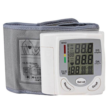 Automatic Wrist Blood Pressure Monitor For Home Use - compact digital wrist BP monitor with clear LCD, cuff and one-touch buttons for daily home monitoring