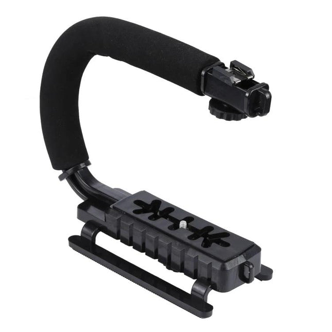 C-Shape Handle Mount for Stable DSLR and Camcorder Shooting - black foam grip stabilizer for handheld video
