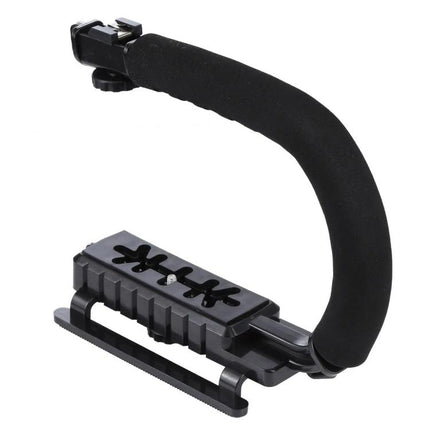 C-Shape Handle Mount for Stable DSLR and Camcorder Shooting - black foam grip stabilizer for handheld video shoots