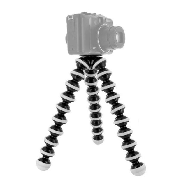 Compact Flexible Tripod for Mini Digital Cameras and Small Devices shown with flexible rotating legs stabilizing a compact camera