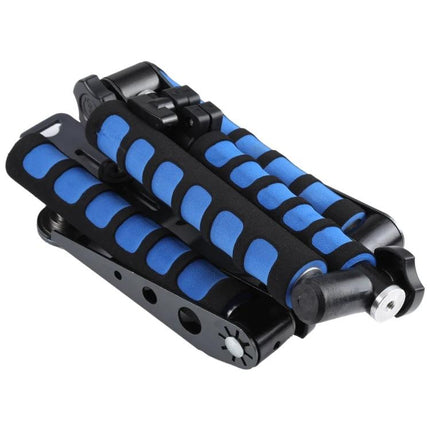 Versatile Shoulder Rig for Everyday DSLR Photography folded blue foam-padded metal shoulder rig for stable handheld shooting