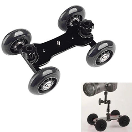 DEBO Camera Slider Dolly for Smooth Video Movements – compact four-wheel camera dolly for stable tracking shots in vlogs and product videos