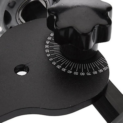 DEBO Camera Slider Dolly for Smooth Video Movements — close-up of black angle adjustment knob and numbered degree dial on dolly plate