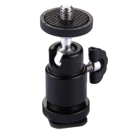 Adapter for Mounting Camera Accessories via Hot Shoe and 1/4 Inch Screw - black adjustable ball head mount with 1/4" screw for LED lights, monitors, microphones
