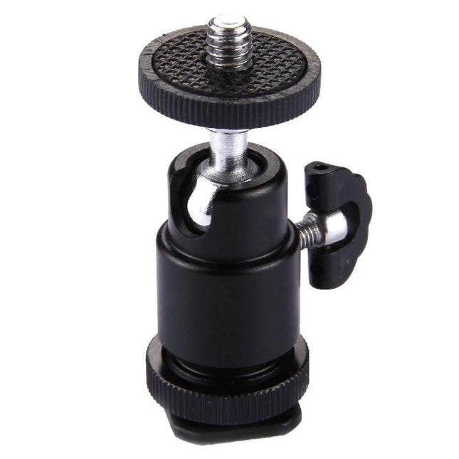Adapter for Mounting Camera Accessories via Hot Shoe and 1/4 Inch Screw - black adjustable ball head mount with 1/4" screw for LED lights, monitors, microphones