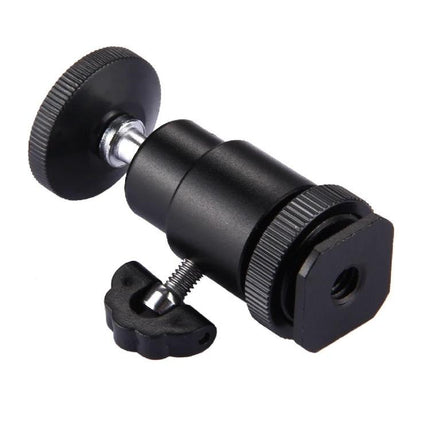 Adapter for Mounting Camera Accessories via Hot Shoe and 1/4 Inch Screw - black adjustable ball head mount for LED lights and microphones