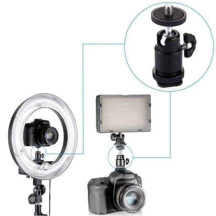 Adapter for Mounting Camera Accessories via Hot Shoe and 1/4 Inch Screw securely mounting LED light and monitor to DSLR hot shoe with adjustable angle
