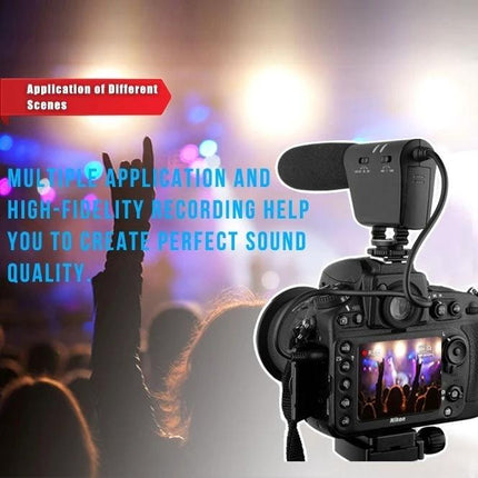 Takstar Microphone for Capturing Daily Videos and Events mounted on a DSLR recording a live event, high-sensitivity directional audio