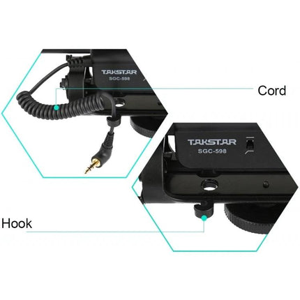 Microphone for Daily Video Recording and Interview Audio Capture showing coiled cord, 3.5mm plug, and mounting hook