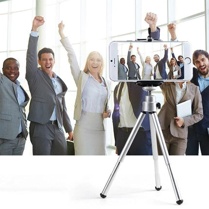 Tripod for Daily Phone Photography at Home and on Trips showing phone on tripod capturing cheering office team
