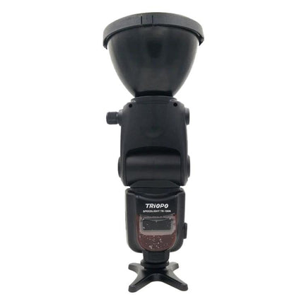 Triopo Flash Speedlite for Canon and Nikon DSLR Cameras – black external flash unit with diffuser, wireless triggering and quick recycling