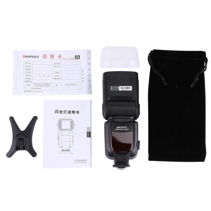 Triopo Flash Speedlite for Canon and Nikon DSLR Cameras external flash unit with diffuser, stand, manual and pouch