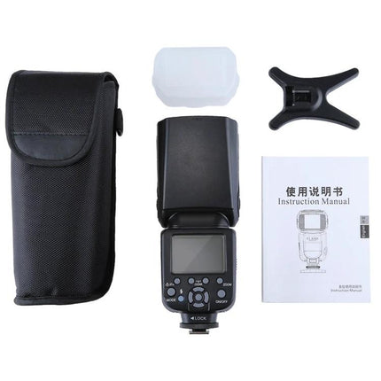 Triopo Flash Speedlite for Canon and Nikon DSLR Cameras with carrying case, diffuser, stand and instruction manual