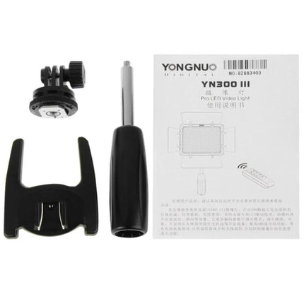 YONGNUO YN300 III LED Video Light for Camera Use with accessories and instruction manual