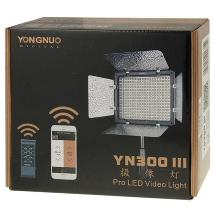 YONGNUO YN300 III LED Video Light for Camera Use - boxed Pro LED video light with barn doors and remote control