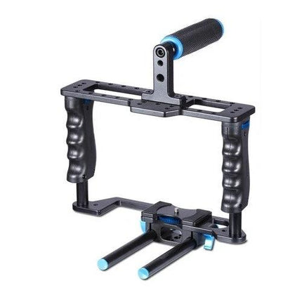 Yelangu Protective Handle Stabilizer for DSLR Cameras dual-handled rig with top grip and rod support for steady handheld shooting