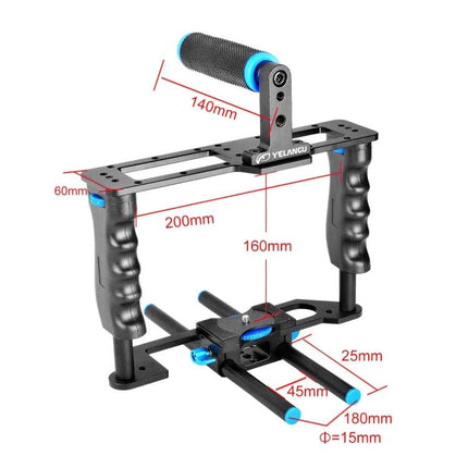Yelangu Protective Handle Stabilizer for DSLR Cameras dual-handle rig with top grip and 15mm rod support for handheld smooth video