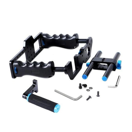 Yelangu Protective Handle Stabilizer for DSLR Cameras handheld grip kit with dual handles, rod mount and screws for improved stability