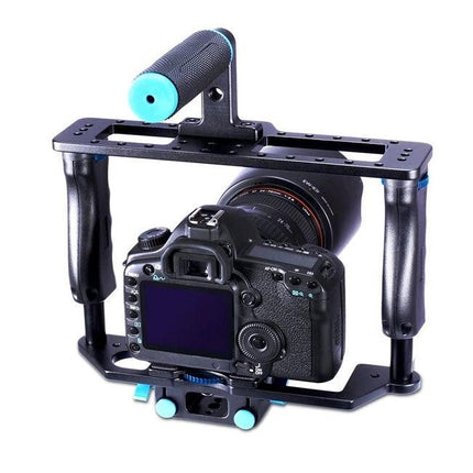 Yelangu Protective Handle Stabilizer for DSLR Cameras mounted on DSLR rig with dual side grips for smoother handheld shooting