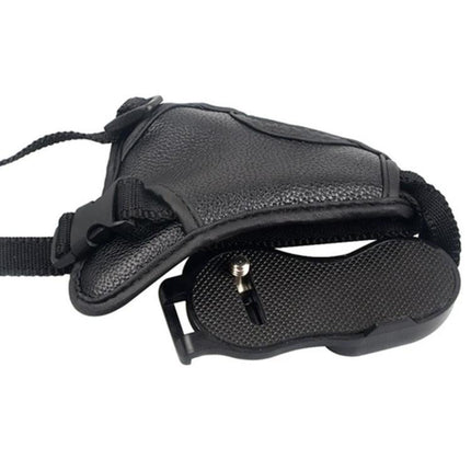 Comfortable PU Leather Wrist Strap for Camera Security with padded black PU leather and adjustable buckle for SLR/DSLR