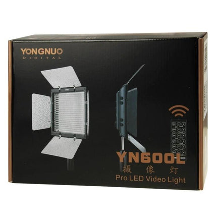 Yongnuo LED Video Light for Canon, Nikon, and Sony DSLR Cameras - YN600L pro LED video light in retail box with barn doors and remote