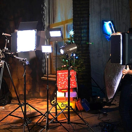 Yongnuo LED Video Light for Canon, Nikon, and Sony DSLR Cameras set up on stands in a studio scene providing adjustable illumination for video shoots