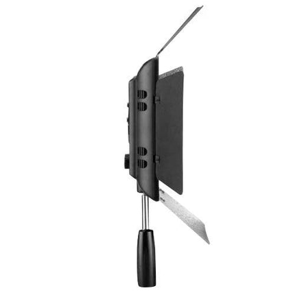 Yongnuo LED Video Light for Canon, Nikon, and Sony DSLR Cameras mounted on stand with adjustable barn doors and handle for studio and on-location shoots