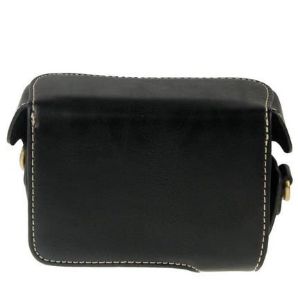 Retro Style PU Leather Camera Case for Sony RX100 Cameras in black with magnetic snap closure and contrast stitching, protective travel camera pouch