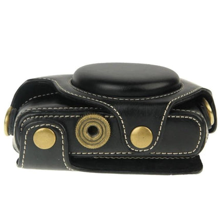 Retro Style PU Leather Camera Case for Sony RX100 Cameras - black vintage protective case with magnetic snap and brass accents