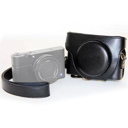 Retro Style PU Leather Camera Case for Sony RX100 Cameras - black vintage protective case with strap and magnetic snap closure