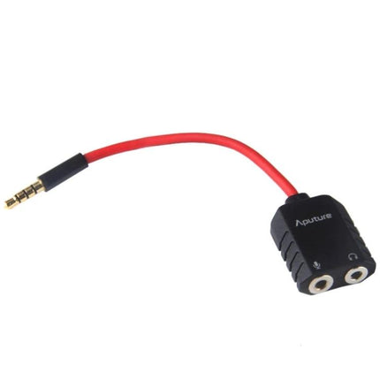Aputure Y-Splitter Cable for Mobile Audio Recording Sessions — red 3.5mm to dual 3.5mm mic and headphone splitter for iOS/Android creators