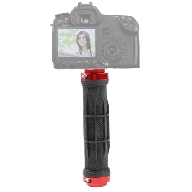 Portable Camera Handle Grip with Tripod Ball Head for Stability handheld black grip with red mounts for steady photography