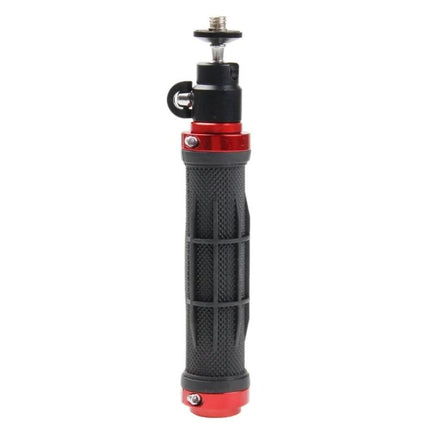 Portable Camera Handle Grip with Tripod Ball Head for Stability — compact black textured grip with red accents for steady handheld shots