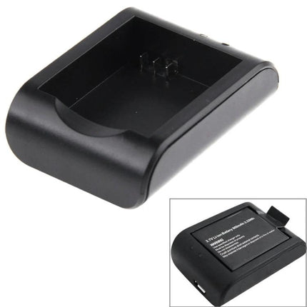 Portable USB Travel Charger for Action Camera Batteries shown in black single-slot USB battery charger for action camera batteries