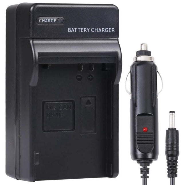 Canon Compatible Digital Camera Battery Charger for Everyday Use showing black charger and car adapter for BP-208 BP-308 BP-315 batteries