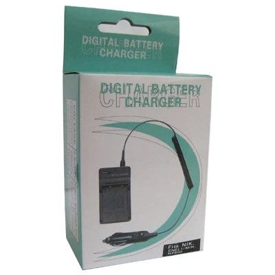Universal Battery Charger for Nikon Digital Cameras with Multiple Plugs packaged universal charger box showing EN-EL1/NP800 compatibility and international plug options