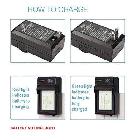 Battery Charger Compatible with Panasonic 007E Cameras - compact travel charger with foldable plugs and charging indicator lights