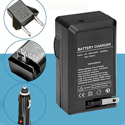 Battery Charger Compatible with Panasonic 007E Cameras - black universal travel charger with interchangeable plugs for AC 100V-240V and car adapter