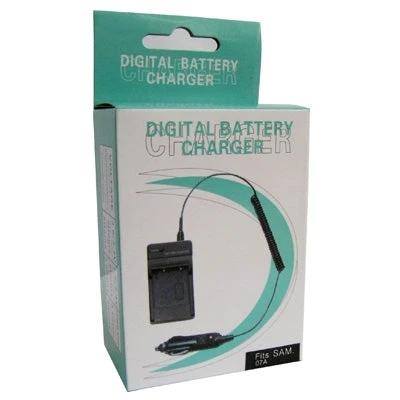 Samsung Compatible Digital Camera Battery Charger with Universal Plugs - compact charger box for Samsung 07A batteries, travel-ready universal plugs