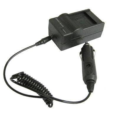 Digital Camera Battery Charger for Casio CNP40 Models - black AC/DC charger with coiled car cable for travel and multi-voltage 100V-240V