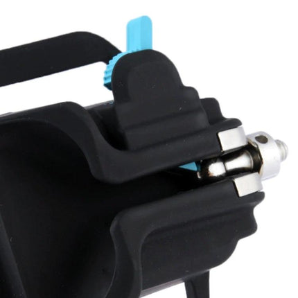 Ergonomic Waist Belt Holster for Comfortable Camera Carrying close-up of black quick-release camera holster clamp on waist belt