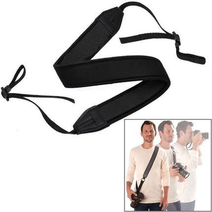Sturdy SBR All-Weather Digital Camera Strap with Secure Locks black padded sling for hiking and everyday use, elastic foam comfort with double locks