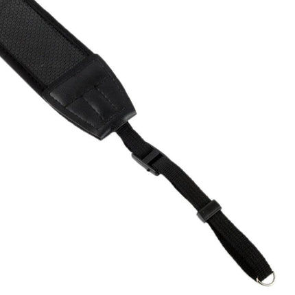 Sturdy SBR All-Weather Digital Camera Strap with Secure Locks — black elastic foam strap with double locks and adjustable webbing for hiking