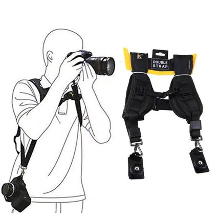Comfortable Double Shoulder Strap for Two DSLR Cameras supporting two cameras, lightweight 321g nylon diving fabric, even weight distribution