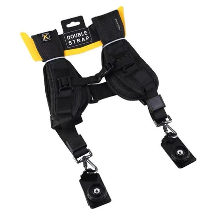 Comfortable Double Shoulder Strap for Two DSLR Cameras in black nylon and diving fabric, lightweight 321g, dual-camera support for outdoor shoots